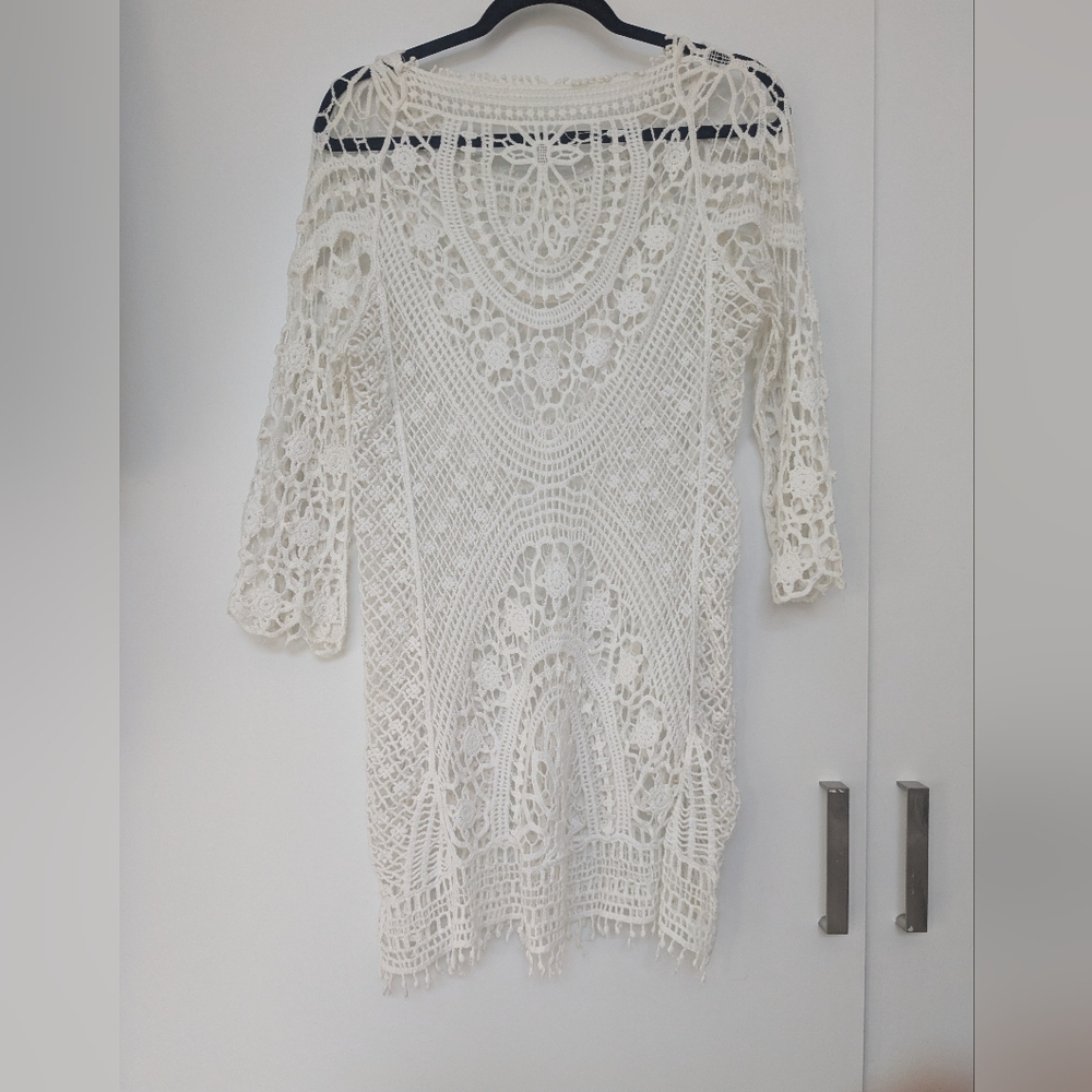Cream Crochet Tunic Cover-Up